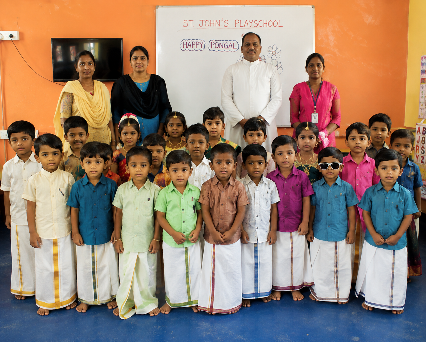 Staff and children celebrating Pongal at St. John's Playschool